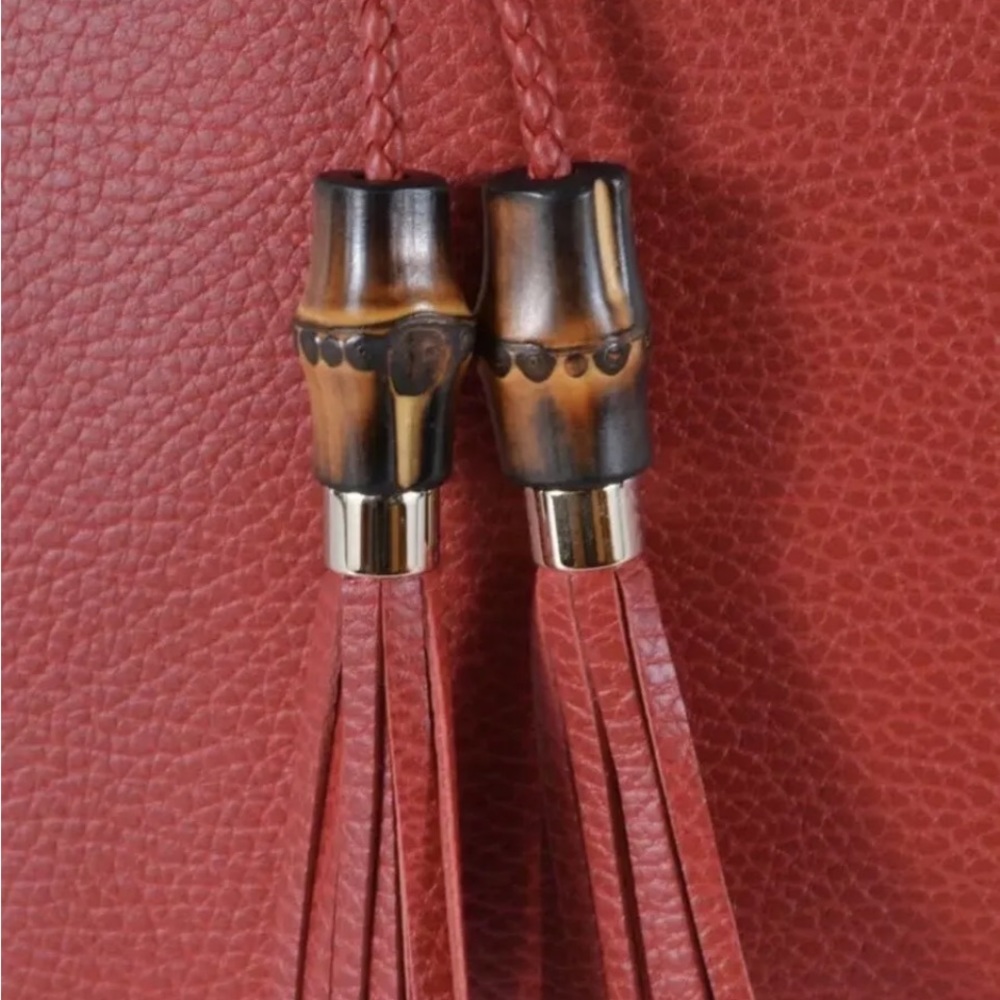 GUCCI Large Red Leather Bamboo Tassel Clutch/Pouch! NWT - Picture 5 of 8